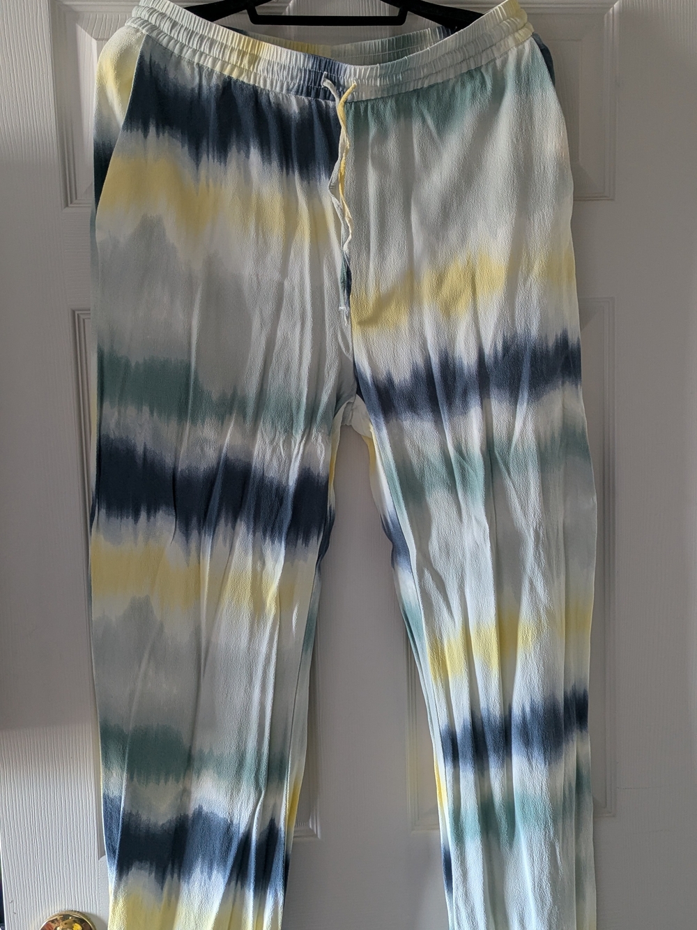 Zara Women's Tie-Dye Linen-blend Pants in Blue, Yellow & Green